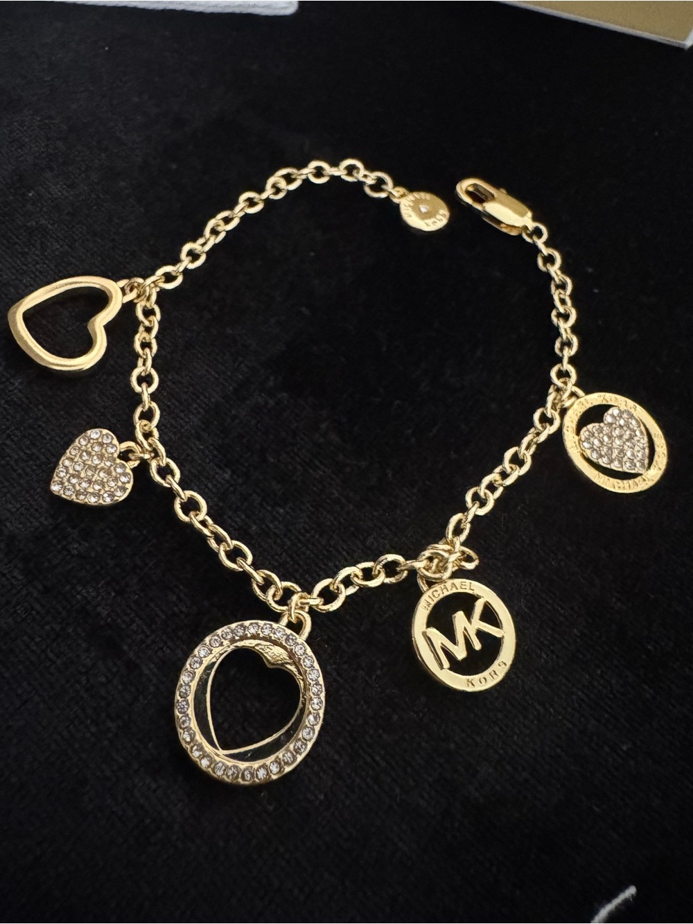 Michael Kors Gold Heart Charm Link Bracelet with Crystal Accents - Picture 7 of 8